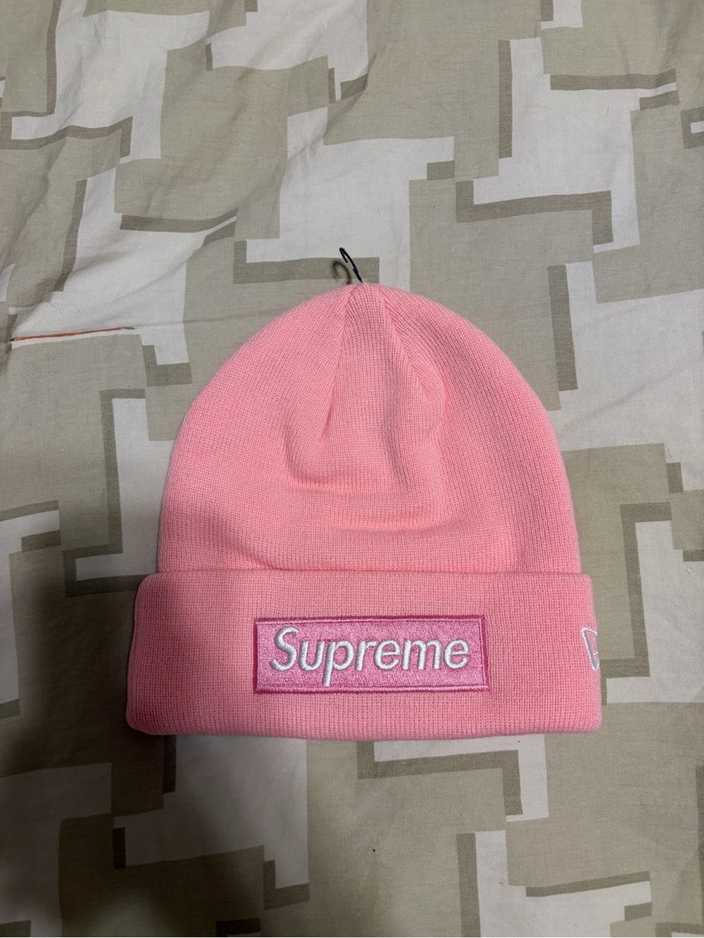 Supreme x New Era Pink Box Logo Cuffed Beanie